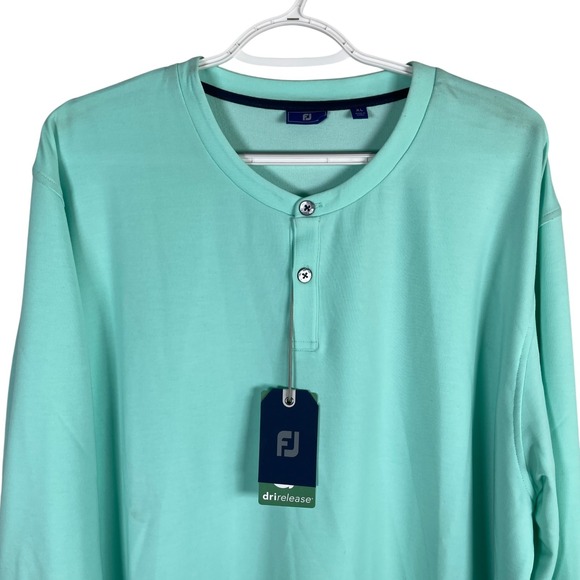 NEW FootJoy DriRelease French Terry Henley Mens XL Sea Glass Green Pullover - Picture 1 of 7